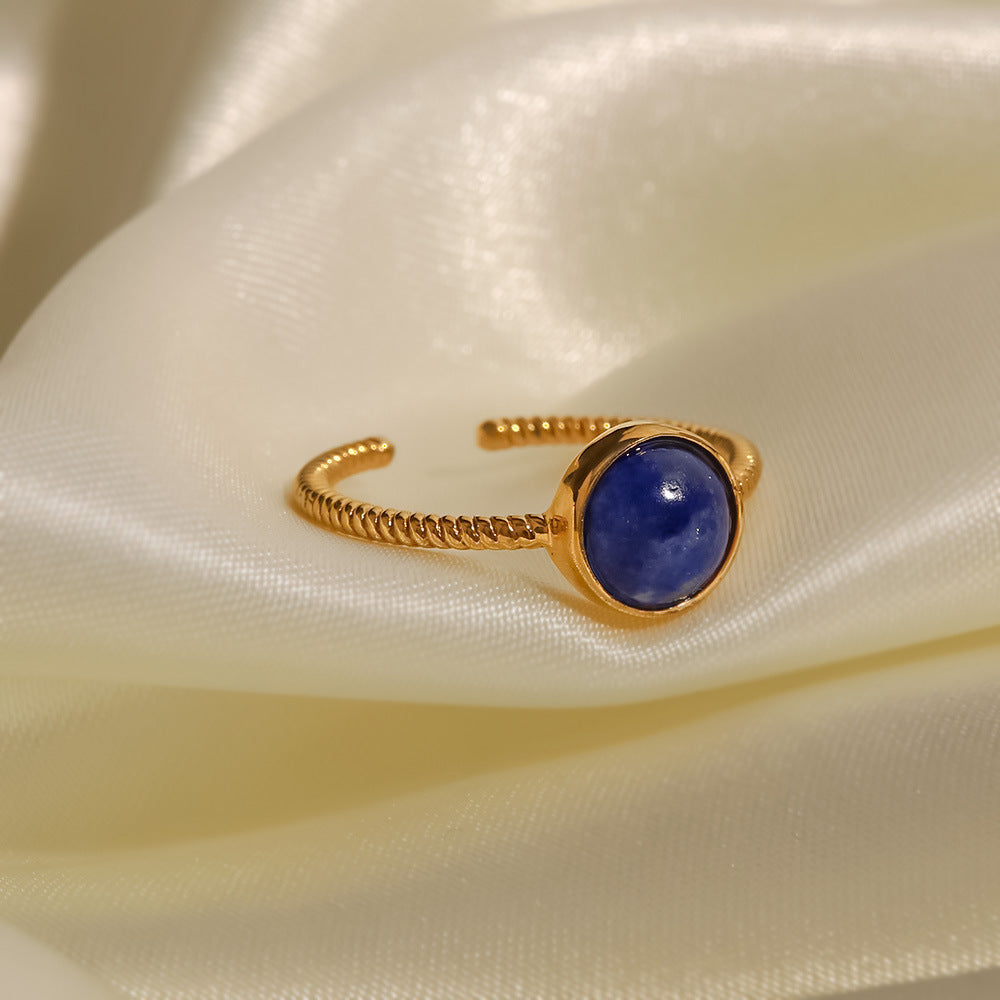 18k Gold Plated Round Lapis Lazuli Adjustable Twist Design Ring