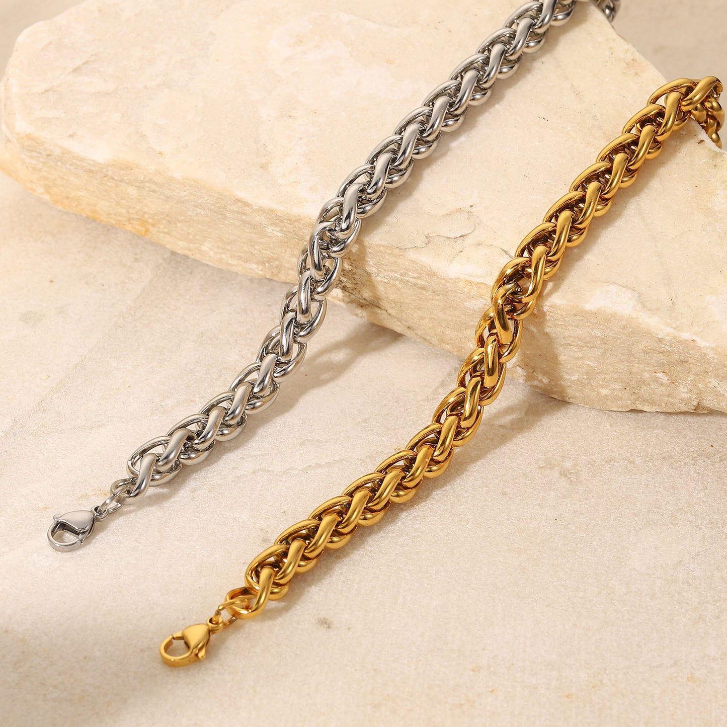 Men Fashion 18K Gold Plated/Steel Color Simple Bracelet