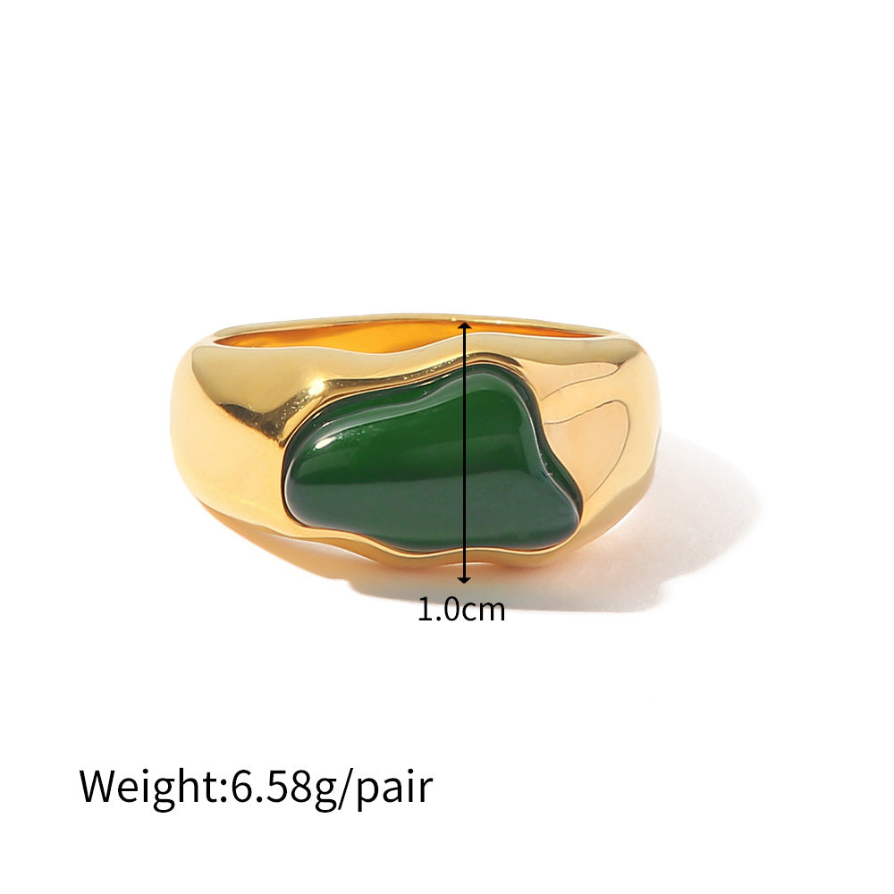 18K Gold Plated Black/Green/Brown Natural Stone Ring