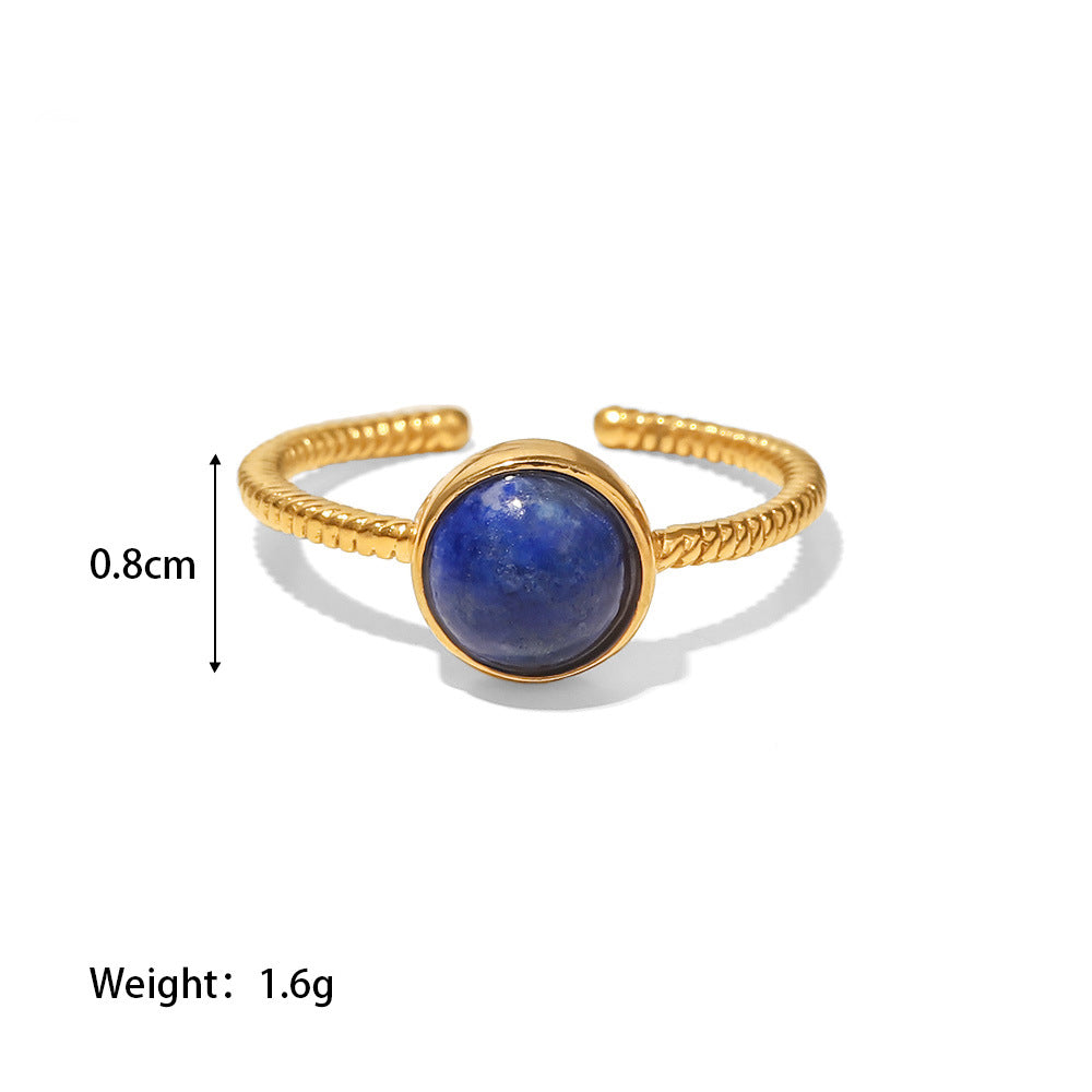 18k Gold Plated Round Lapis Lazuli Adjustable Twist Design Ring