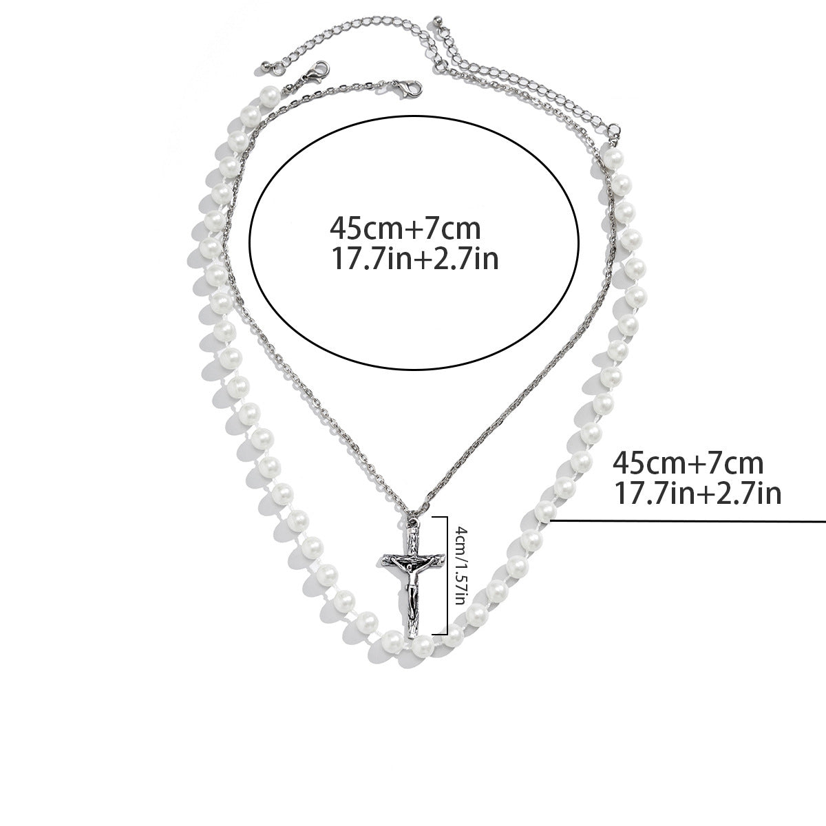 Men Classic simple stacked cross design with pearl all-match necklace