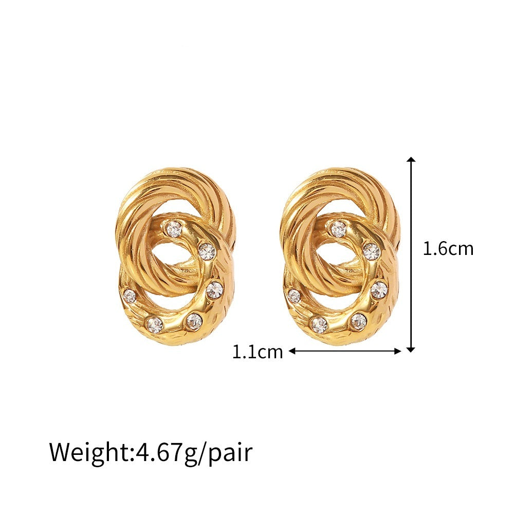 Versatile 18K Gold Ring Inlaid Pave Zircon Earrings