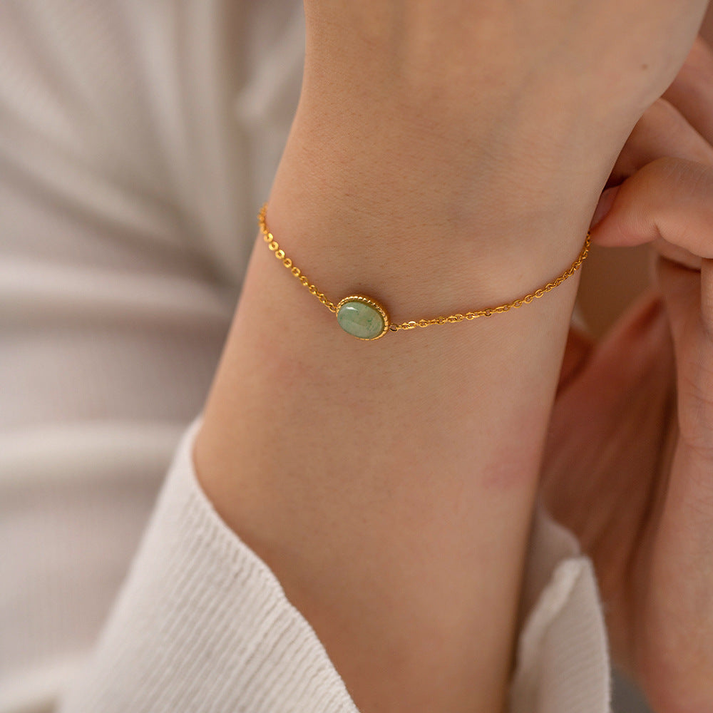 18K Gold Exquisite Simple Inlaid Green Aventurine Natural Stone Watch Versatile Bracelet