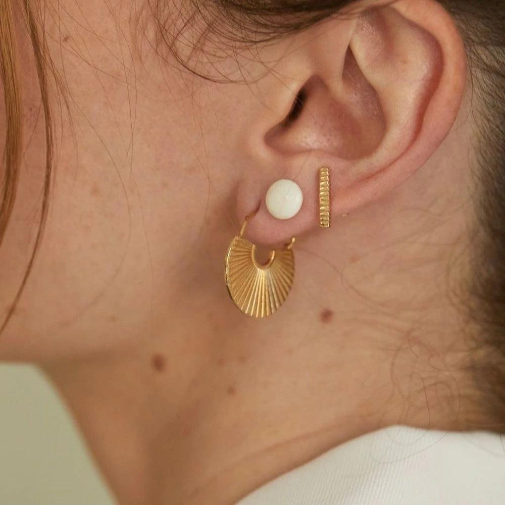 E12.18K Gold Scalloped Rib Earrings Scandinavian Designer Earrings - Elle Royal Jewelry