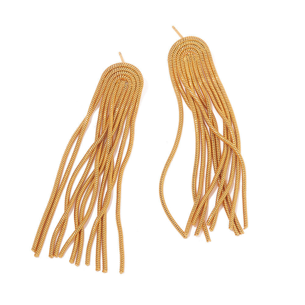 18k Gold Fashion Simple Tassel Design Versatile Earrings