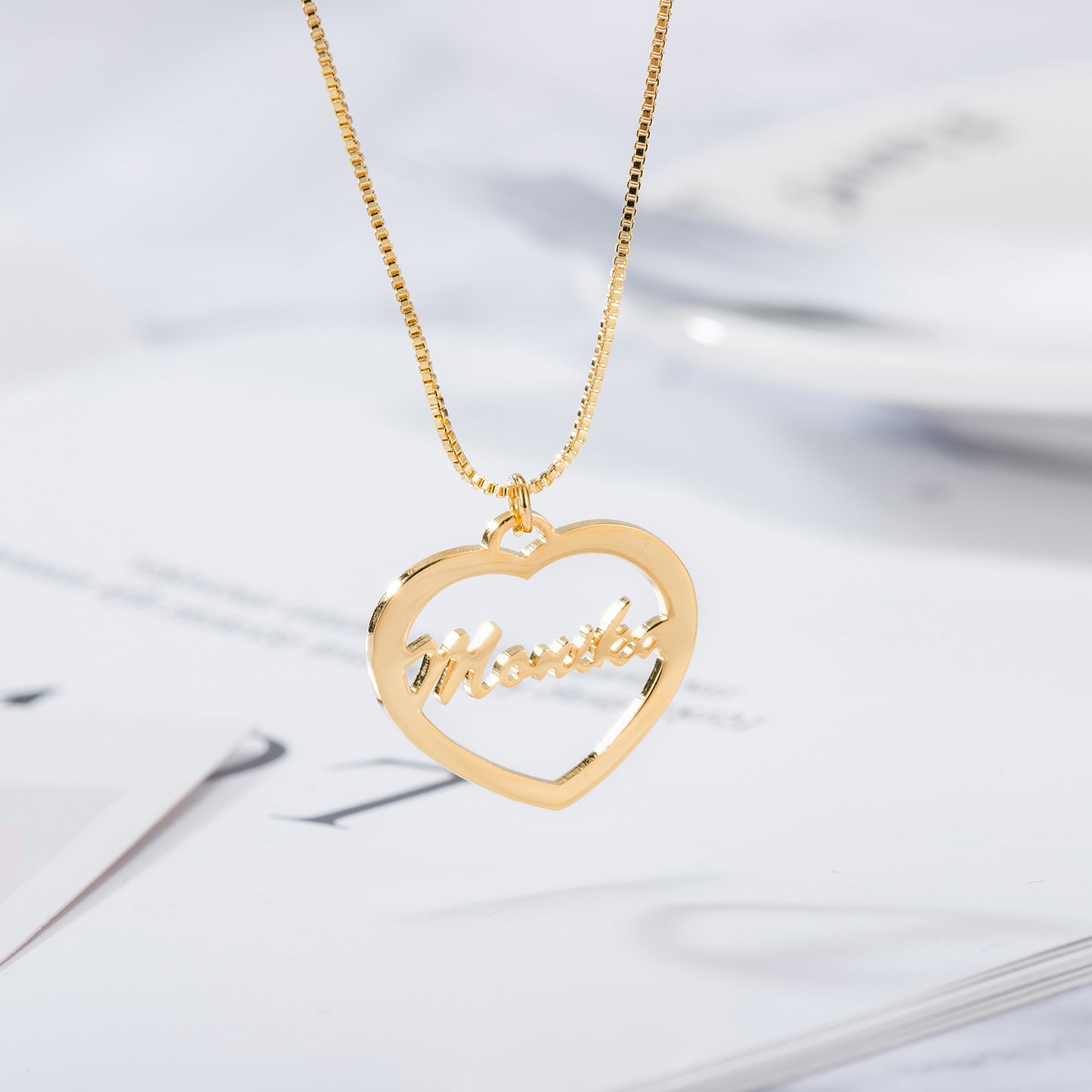 Noble Heart Cutout Design Custom Name Necklace