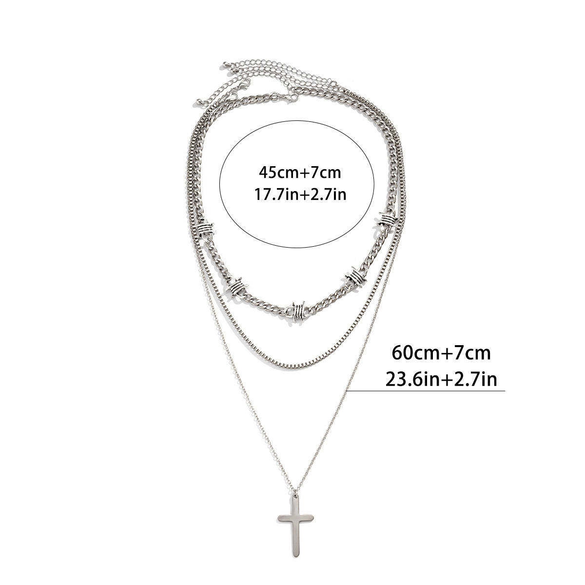 Men Fashionable and simple hip-hop style three-tiered pearl cross design necklace